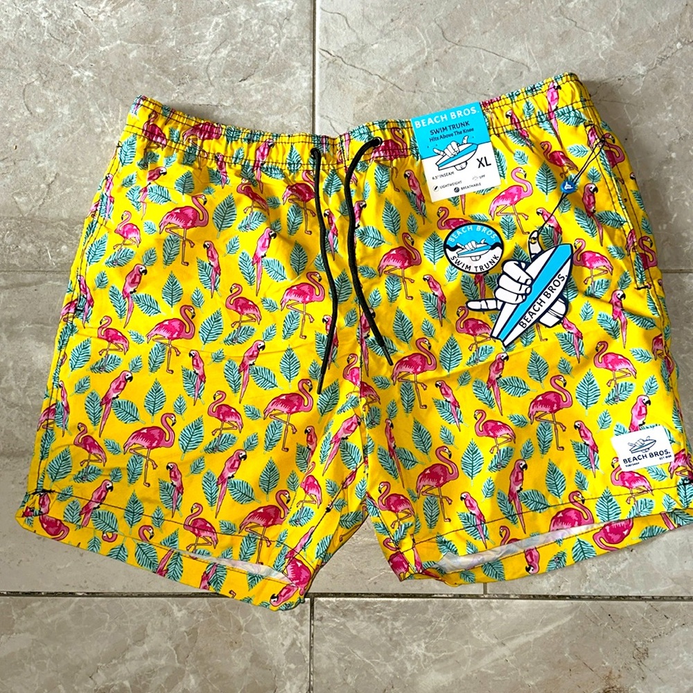 Yellow Flamingo Swim Trunks